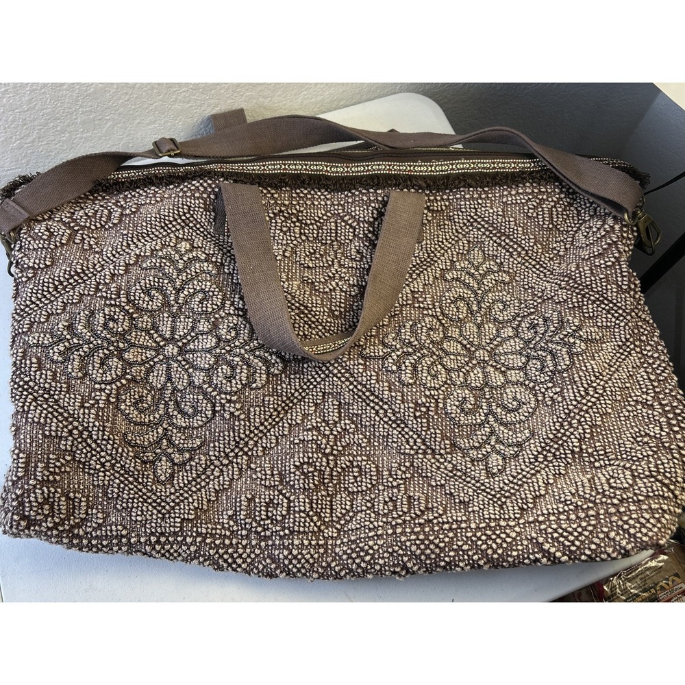 Boho Ruggine Large Duffle Travel Bag Brown Fringed Hand Woven Cotton